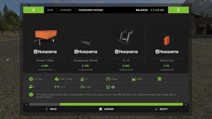 FS17 – Husqvarna Lawn Tractor Pack V2