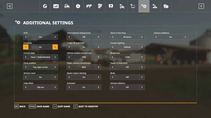 Additional Game Settings V1.1.0.1 FS19