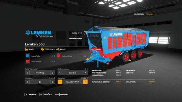 FS19 – Lemken 560 Trailer V1