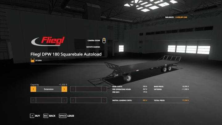 FS19 – Fliegl Dpw 180 Squarebale Autoload V1