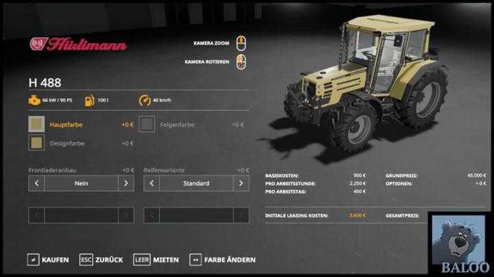 FS19 – Huerlimann H488 With Fl And Color Choice V1