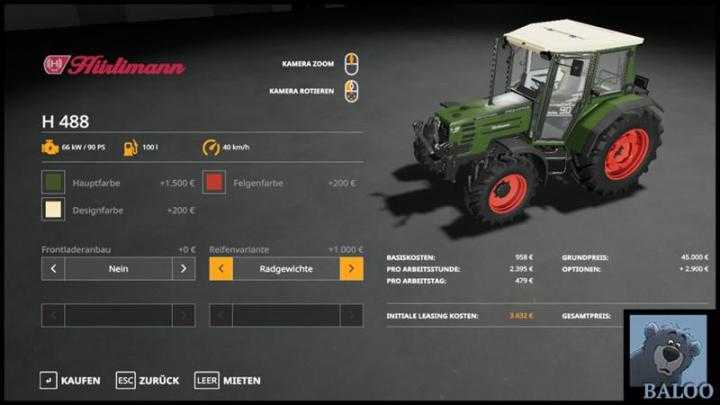 FS19 – Huerlimann H488 With Fl And Color Choice V1