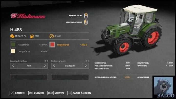 FS19 – Huerlimann H488 With Fl And Color Choice V1