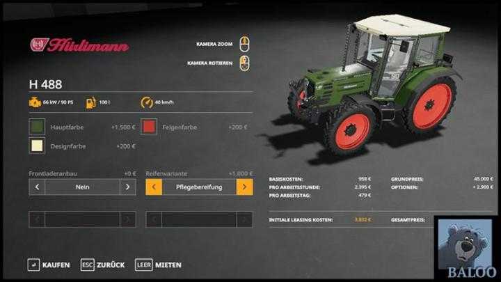 FS19 – Huerlimann H488 With Fl And Color Choice V1