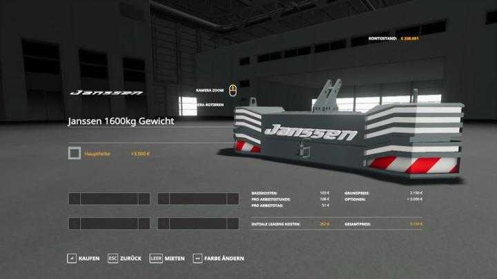 FS19 – Janssen 1600Kg Weight V1