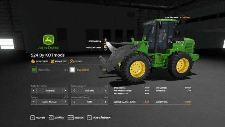 FS19 – John Deere 524K Wheel Loader & Shovel V1