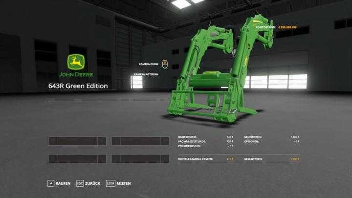 FS19 – John Deere 6R + 643R Green + Black Pack V1