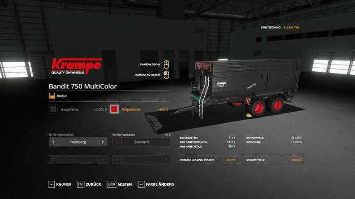 FS19 – Krampe Bandit750 – Multicolor 100000 Liters V1