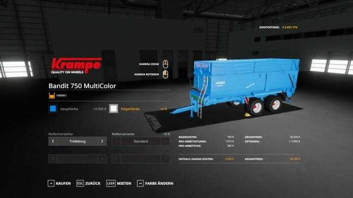 FS19 – Krampe Bandit750 – Multicolor 100000 Liters V1