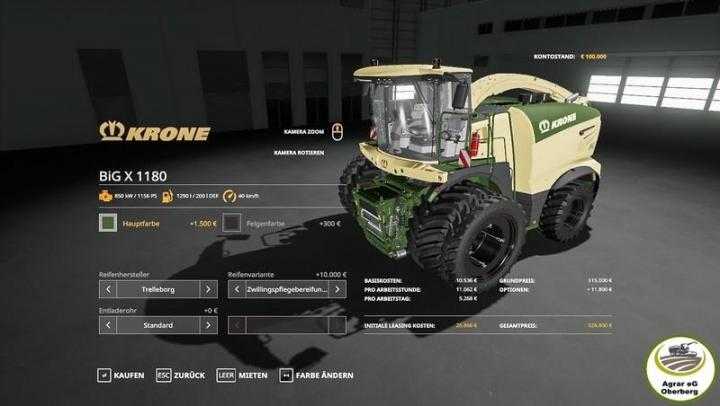 FS19 – Krone Bigx 1180 By Agrar Eg Oberberg V1.2