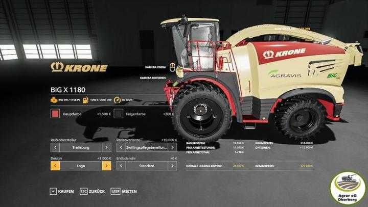 FS19 – Krone Bigx 1180 By Agrar Eg Oberberg V1.2