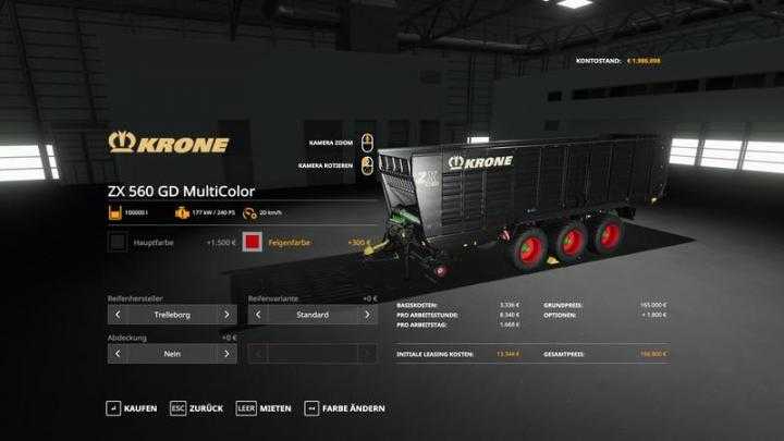 FS19 – Krone Zx560Gd – Multicolor 100.000L V1