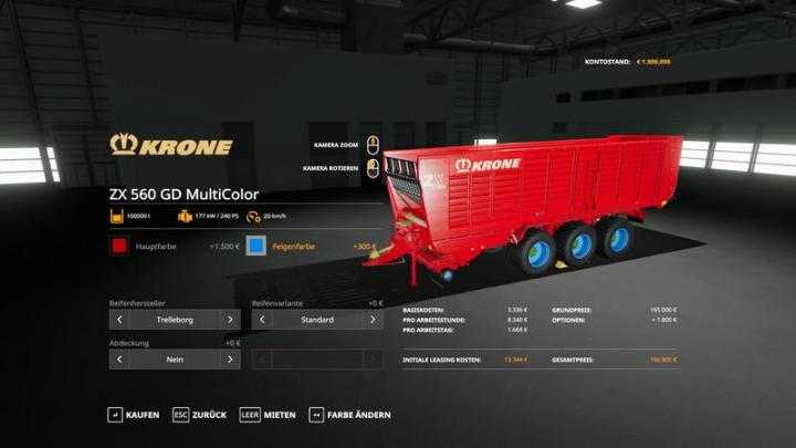 FS19 – Krone Zx560Gd – Multicolor 100.000L V1