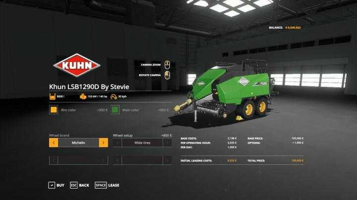 FS19 – Kuhn Lsb1290D Baler + Merge Maxx902