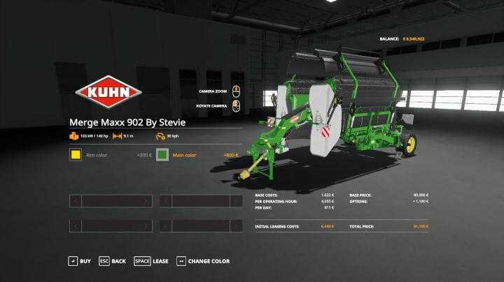 FS19 – Kuhn Lsb1290D Baler + Merge Maxx902