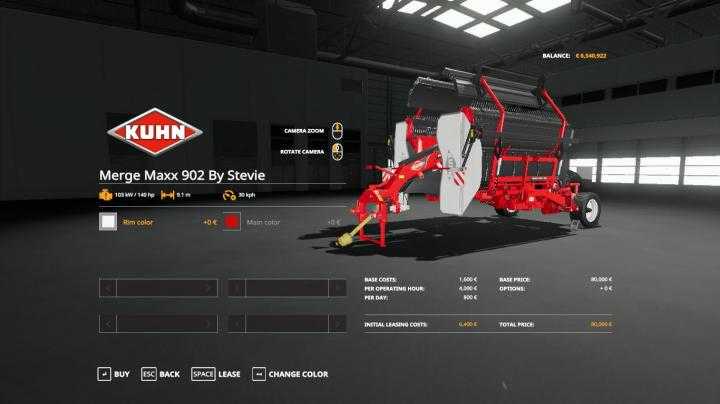 FS19 – Kuhn Lsb1290D Baler + Merge Maxx902