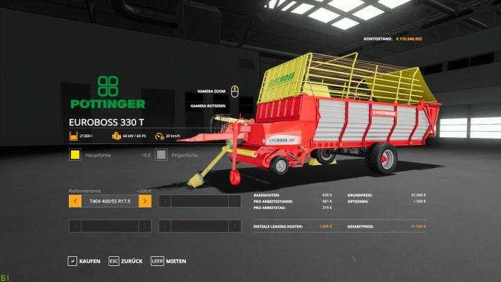 FS19 – Pottinger Euroboss 330 T V1.0.0.2