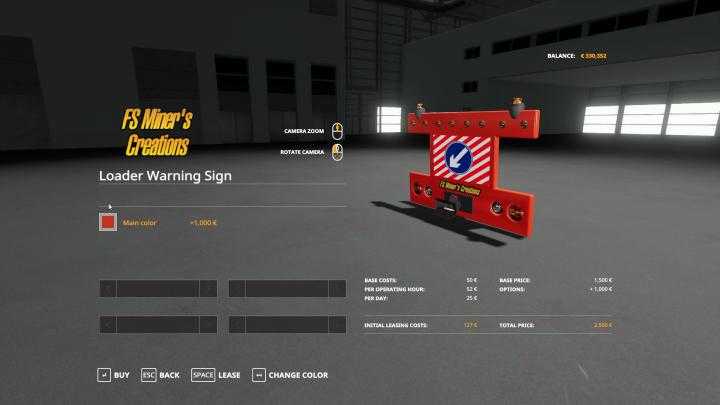 FS19 – Rear Warning Sign For Wheel Loaders V1