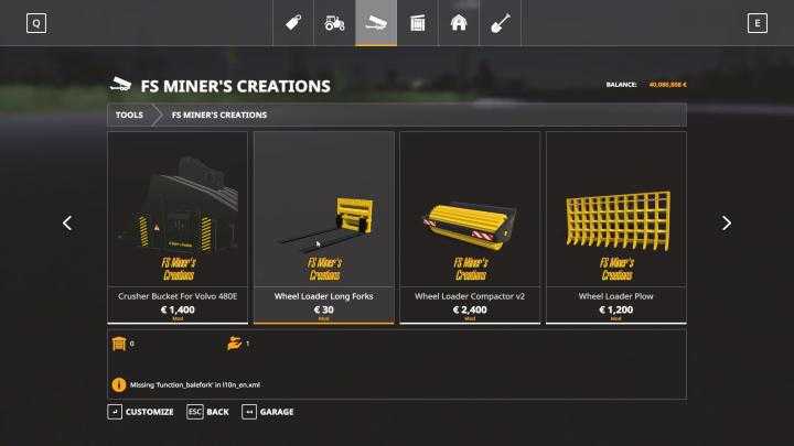 FS19 – Wheel Loader Long Forks V1.0.1