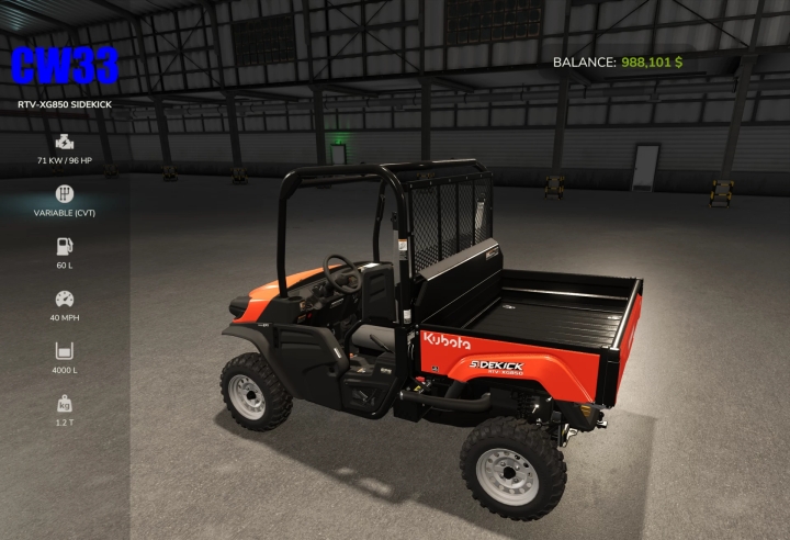 FS25 Kubota Sidekick 4000L Unreal Capacity V1.0